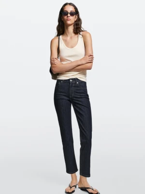 Jeansy O Kroju Slim W Stylu Cropped Ze Średnim Stanem - Ciemnoniebieski - Massimo Dutti - Female