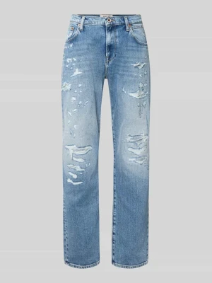 Jeansy o kroju straight fit w przetarciach model 'AIDEEN' Replay Jeansowy niebieski