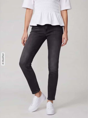 Jeansy o kroju straight fit z mieszanka bawełny model 'Dream Cropped' MAC Czarny