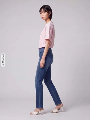 Jeansy o kroju straight fit z mieszanki bawełny model 'LIV' TONI Niebieski