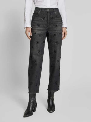 Jeansy o kroju Straight Fit z obszyciem ozdobnymi kamieniami Weekend Max Mara Antracytowy