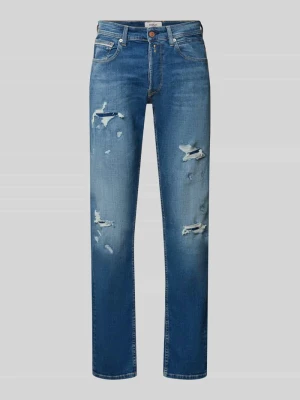Jeansy o kroju straight fit z przetarcia, model 'Grover' Replay Jeansowy niebieski