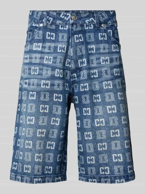 Jeansy o kroju straight fit z tkaniny stylizowanej na denim z nadrukiem z logo na całej powierzchni COLUCCI