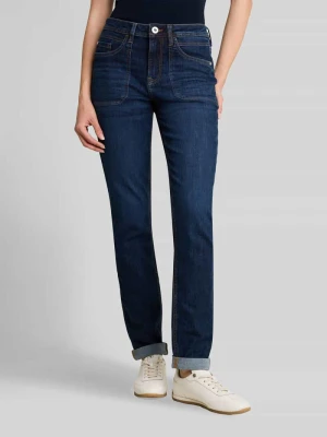 Jeansy o kroju tapered fit z mieszanki bawełny model 'MAYA' Tom Tailor Granatowy