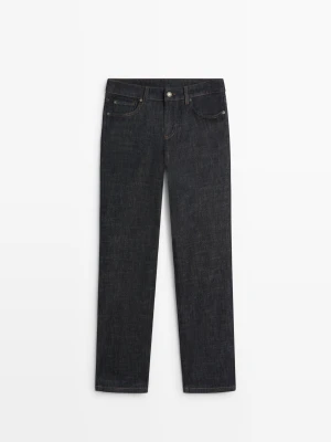 Jeansy O Prostym Kroju Z Niskim Stanem, Zamsz - Ciemnoniebieski - Massimo Dutti - Female