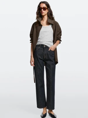 Jeansy O Prostym Kroju Z Wysokim Stanem - Ciemnoniebieski - Massimo Dutti - Female