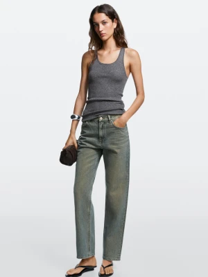 Jeansy O Prostym Kroju Z Wysokim Stanem - Niebieski - Massimo Dutti - Female