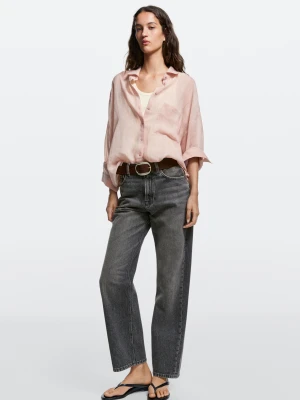 Jeansy O Prostym Kroju Z Wysokim Stanem - Szary - - Massimo Dutti - Female