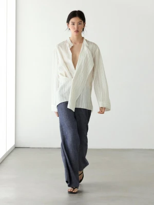 Jeansy Palazzo Z Wysokim Stanem - Ciemnoniebieski - - Massimo Dutti - Kobieta
