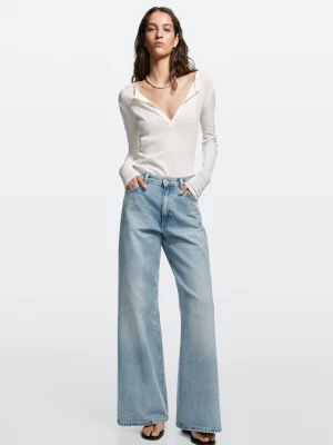 Jeansy Palazzo Z Wysokim Stanem - Jasnoniebieski - Massimo Dutti - Female