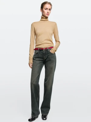 Jeansy O Prostym Kroju Z Niskim Stanem Total Look - Ciemnoniebieski - Massimo Dutti - Female