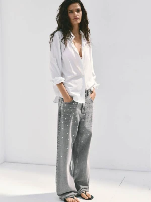 Jeansy regular waist z ćwiekami szary denim - Kobieta - - MANGO