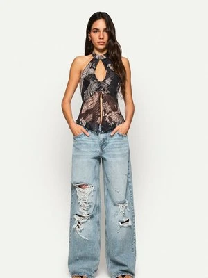 Jeansy Relaxed Fit Bershka niebieski denim