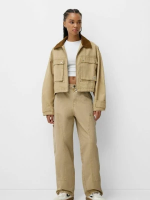 Jeansy Relaxed Fit Bershka wielbłądzi