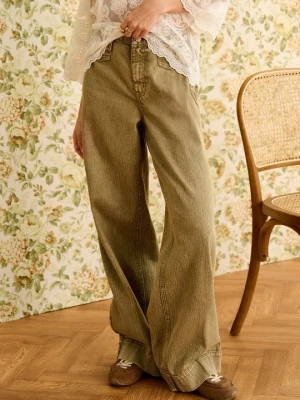 Jeansy Relaxed Fit Cream oliwkowy