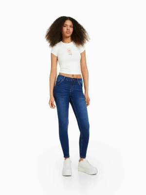 Jeansy Skinny Fit Bershka granatowy