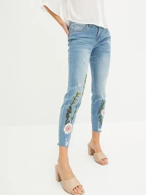 Jeansy skinny, low waist, cropped BonPrix niebieski