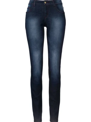 Jeansy skinny ze stretchem, mid waist BonPrix niebieski