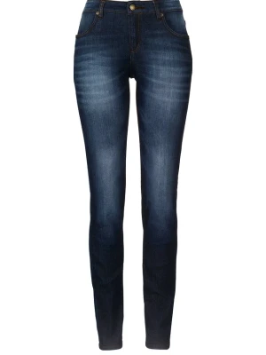 Jeansy skinny ze stretchem, mid waist BonPrix niebieski