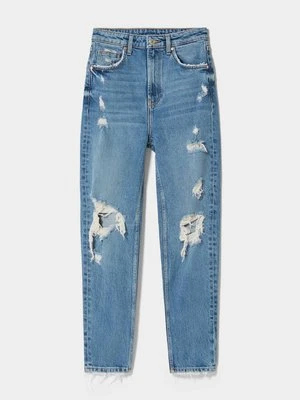 Jeansy Slim Fit Bershka ciemnoniebieski