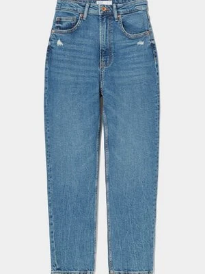 Jeansy Slim Fit Bershka ciemnoniebieski