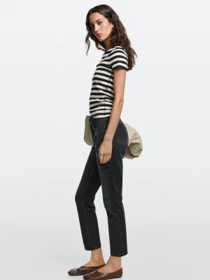 Jeansy Slim Fit Cropped O Średnim Stanie - Czarny - Massimo Dutti - Female