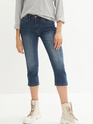 Jeansy slim fit, cropped, średni stan BonPrix niebieski