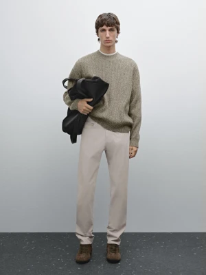 Jeansy Slim Z Satyny I Mieszanki Bawełny - Opalony - - Massimo Dutti - Mężczyzna