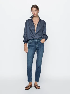 Jeansy Slim Ze Średnim Stanem - Średni Niebieski - - Massimo Dutti - Kobieta