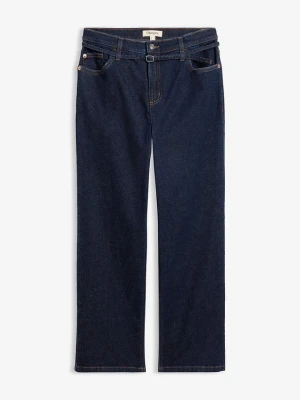Jeansy straight, high waist, cropped BonPrix niebieski