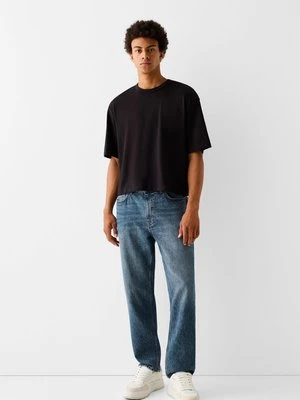 Jeansy Straight Leg Bershka granatowy