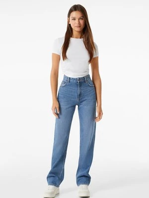Jeansy Straight Leg Bershka granatowy