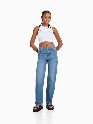 Jeansy Straight Leg Bershka granatowy