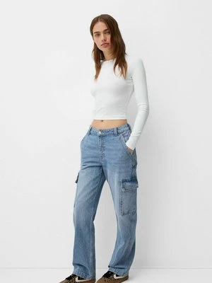Jeansy Straight Leg Bershka jasnoniebieski denim