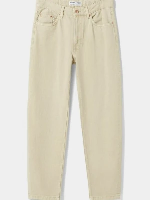 Jeansy Straight Leg Bershka beżowy