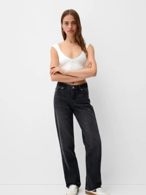 Jeansy Straight Leg Bershka ciemnoszary