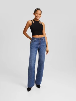 Jeansy Straight Leg Bershka granatowy