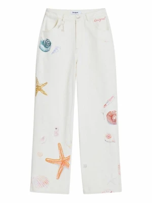 Jeansy Straight Leg Desigual beżowy