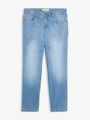 Jeansy straight, mid waist, cropped BonPrix niebieski