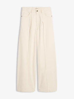Jeansy super wide leg palazzo, mid waist BonPrix beżowy