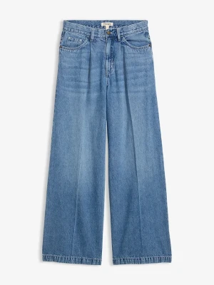 Jeansy super wide leg palazzo, mid waist BonPrix niebieski