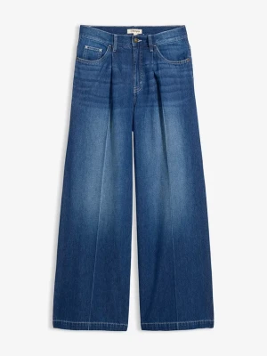 Jeansy super wide leg palazzo, mid waist BonPrix niebieski
