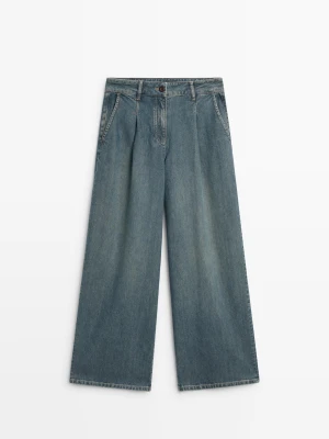 Jeansy: Szerokie Nogawki, Wysoki Stan - Niebieski - Massimo Dutti - Female
