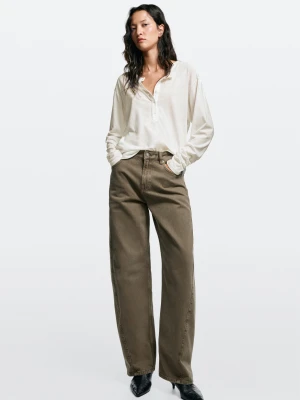 Jeansy Typu Barrel Fit Ze Średnim Stanem - Szarobrązowy - Massimo Dutti - Female