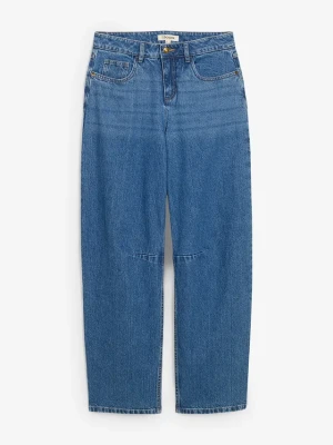 Jeansy typu barrel, mid waist BonPrix niebieski