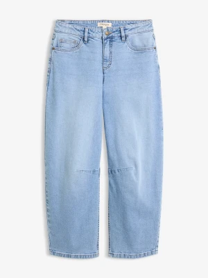 Jeansy typu barrel, mid waist BonPrix niebieski