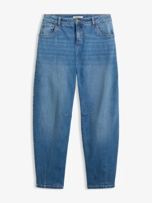 Jeansy typu barrel, mid waist BonPrix niebieski
