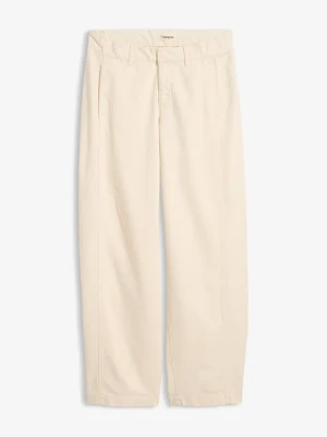 Jeansy typu barrel, mid waist, z regulowanym pasem BonPrix beżowy