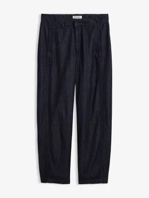 Jeansy typu barrel, mid waist, z regulowanym pasem BonPrix niebieski