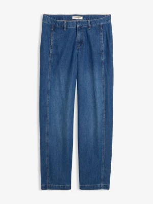 Jeansy typu barrel, mid waist, z regulowanym pasem BonPrix niebieski
